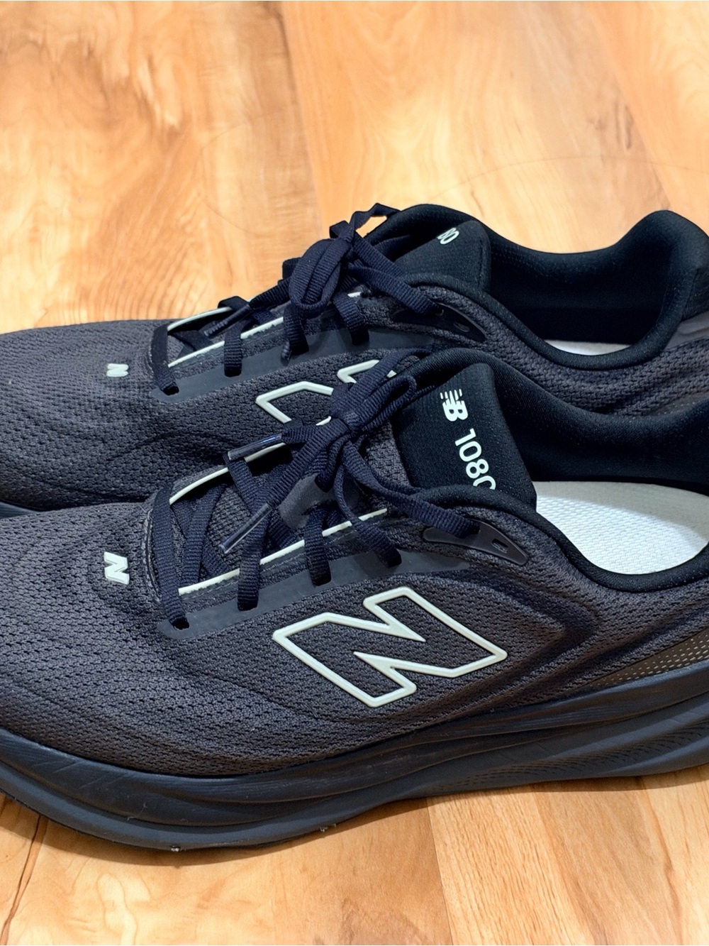 New Balance 1080v15 Men's Black Athletic Sneakers with White Logo Accents 10.5